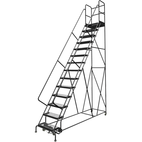 Deep Top Step Rolling Ladder, 14 Steps, 24" Step Width, 140" Platform Height, Steel Pryde Industrial Inc.