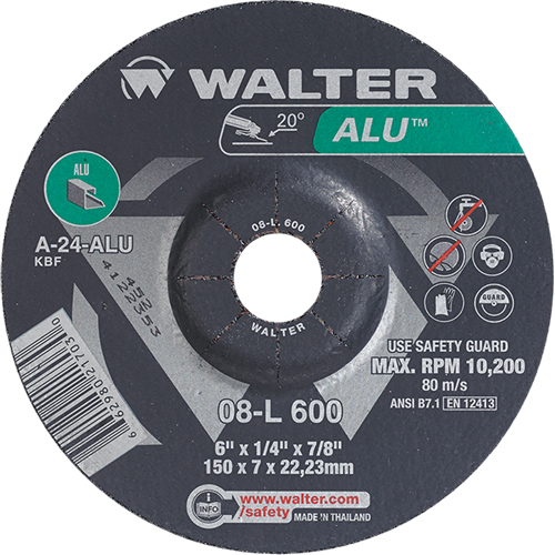 Aluminium Depressed Centre Grinding Wheels, 6" x 1/4", 7/8" Arbor, Type 27 Pryde Industrial Inc.