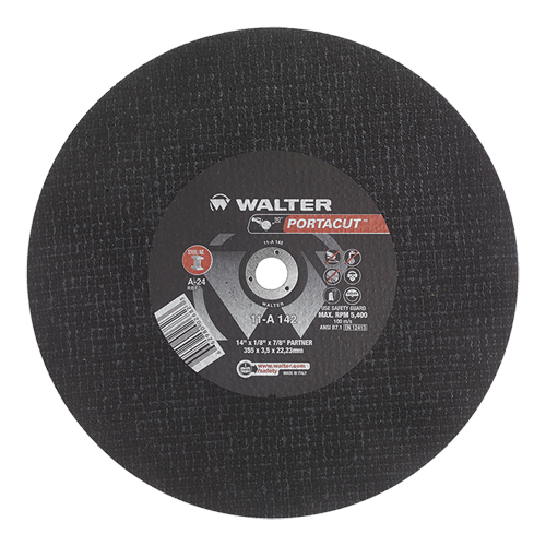 Portacut High Speed Cut-Off Wheel, 14" x 1/8", 7/8" Arbor, Type 1, Aluminum Oxide, 5400 RPM Pryde Industrial Inc.