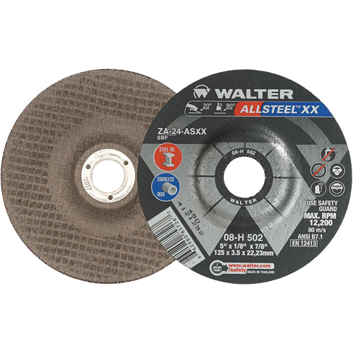 Meules &agrave; moyeu d&eacute;port&eacute; ALLSTEEL XX, 5" x 1/8", Arbre de 7/8", Type 27, Alumine de zirconium, 12 200 Tr/min Pryde Industrial Inc.
