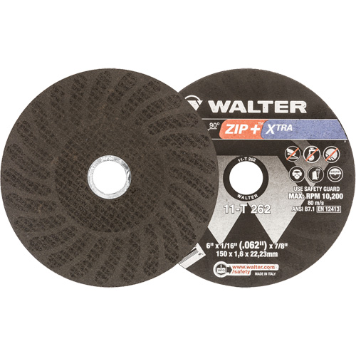 Meules &agrave; tronçonner renforc&eacute;es Zip+ pour meuleuse &agrave; angle droit, 6" x 1/16", Arbre de 7/8", Type 1, Oxyde d'aluminium, 10 200 Tr/min Pryde Industrial Inc.