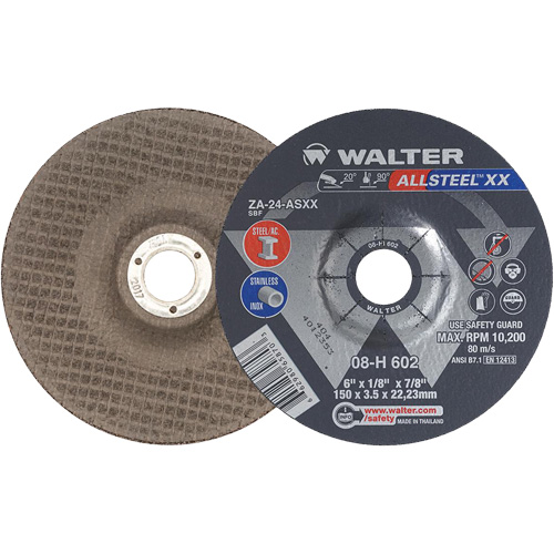 Meules &agrave; moyeu d&eacute;port&eacute; ALLSTEEL XX, 6" x 1/8", Arbre de 7/8", Type 27, Alumine de zirconium, 10 200 Tr/min Pryde Industrial Inc.