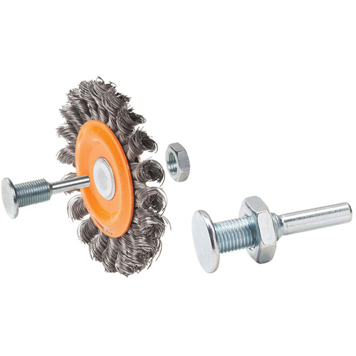 Brosse rotative mont&eacute;e &agrave; fils nou&eacute;s torsad&eacute;s r&eacute;versible, Dia. 4", Fils 0,0118", Arbre 5/8", Acier Pryde Industrial Inc.