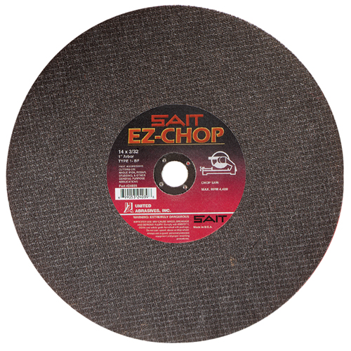 EZ-Chop&reg; Chop Saw Wheel, 14" x 3/32", 1" Arbor, Type 1, Aluminum Oxide, 4400 RPM Pryde Industrial Inc.