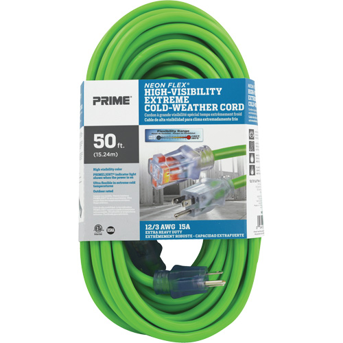 Neon Flex&reg; High Visibility Extension Cord, Outdoor, SJTW, 12/3 AWG, 15 A, 50' Pryde Industrial Inc.