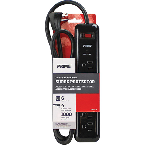 Protecteurs de surtension, 6 Prises, 1000 J, 1875, Cordon 4' Pryde Industrial Inc.