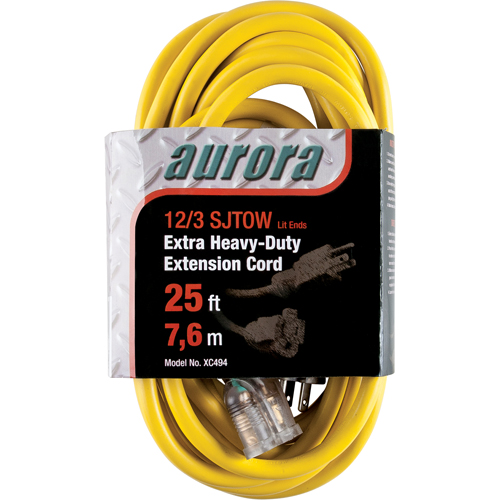 Vinyl Extension Cord with Light Indicator, Outdoor, SJTOW, 12/3 AWG, 15 A, 25' Pryde Industrial Inc.