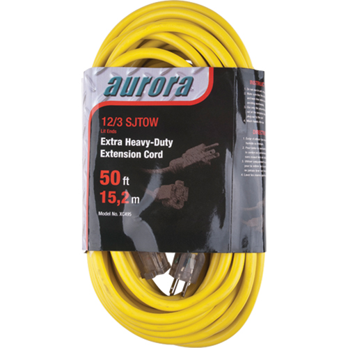 Vinyl Extension Cord with Light Indicator, Outdoor, SJTOW, 12/3 AWG, 15 A, 50' Pryde Industrial Inc.