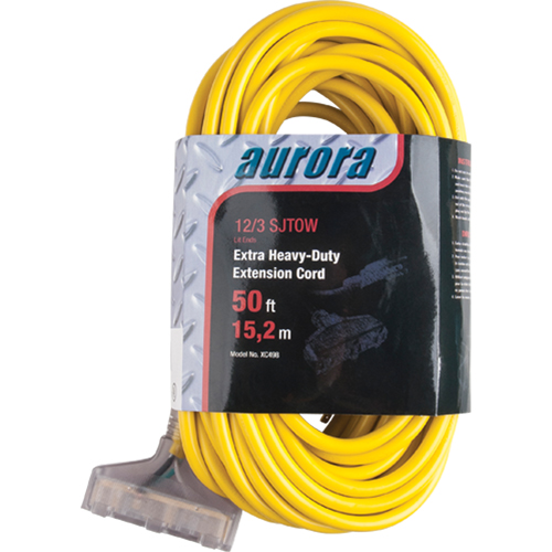 Vinyl Extension Cord with Light Indicator, Outdoor, SJTOW, 12/3 AWG, 15 A, 3 Outlet(s), 50' Pryde Industrial Inc.