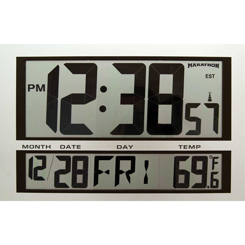 Jumbo Clock, Digital, Battery Operated, 16.5" W x 1.7" D x 11" H, Silver Pryde Industrial Inc.