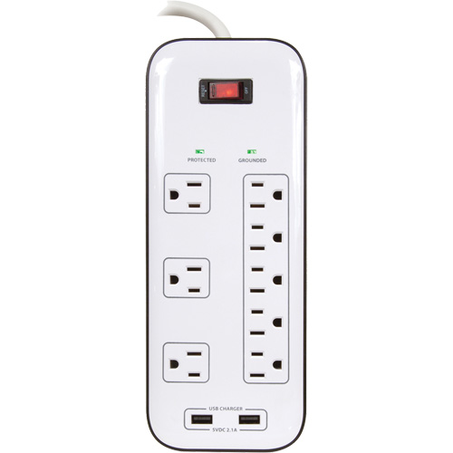 USB Charging Surge Protectors, 8 Outlets, 2400 J, 1875 W, 6' Cord Pryde Industrial Inc.