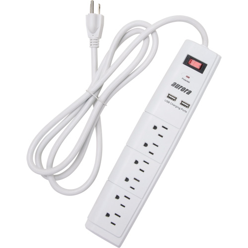 Limiteur de surtension avec chargeur USB, 6 Prises, 1200 J, 1875 W, Cordon 6' Pryde Industrial Inc.