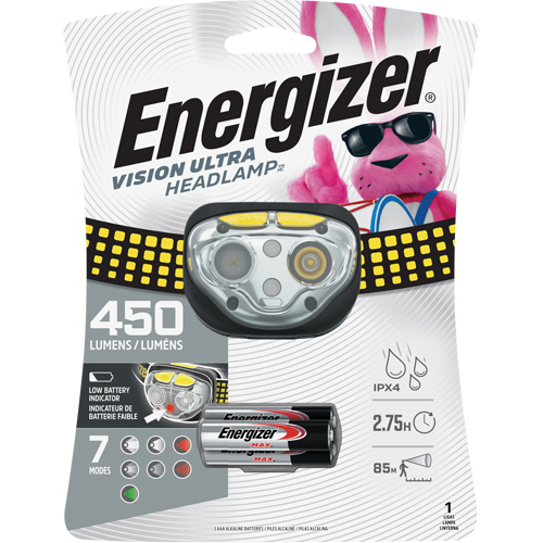 Vision Ultra Industrial Headlamp, LED, 450 Lumens, 2 Hrs. Run Time, AAA Batteries Pryde Industrial Inc.