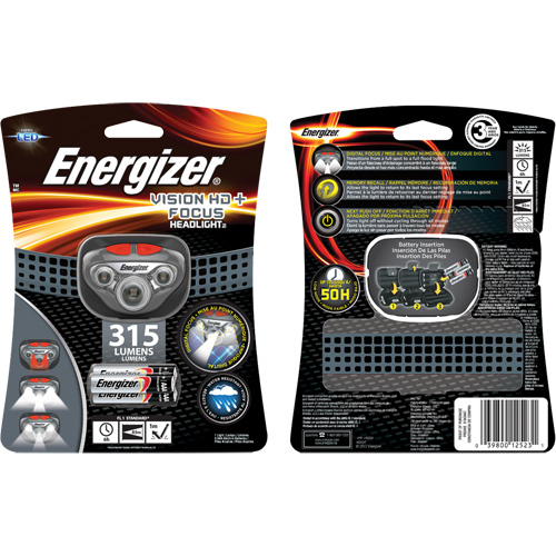Vision HD+ Focus Headlamp, LED, 315 Lumens, 6 Hrs. Run Time, AAA Batteries Pryde Industrial Inc.