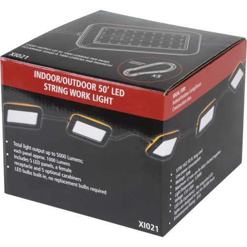 LED String Work Lights, 5 Lights, 50' L, Plastic Housing Pryde Industrial Inc.