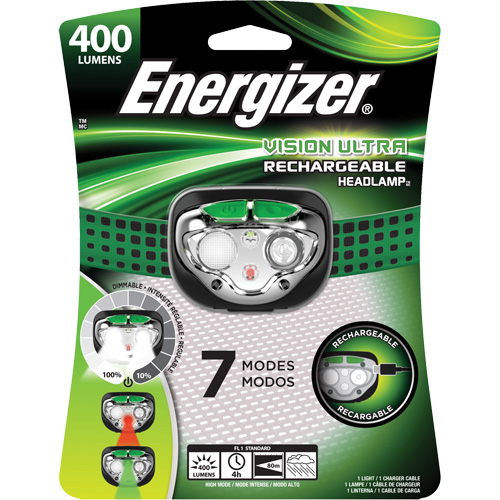Vision Ultra Headlight, LED, 400 Lumens, 4 Hrs. Run Time, Rechargeable Batteries Pryde Industrial Inc.