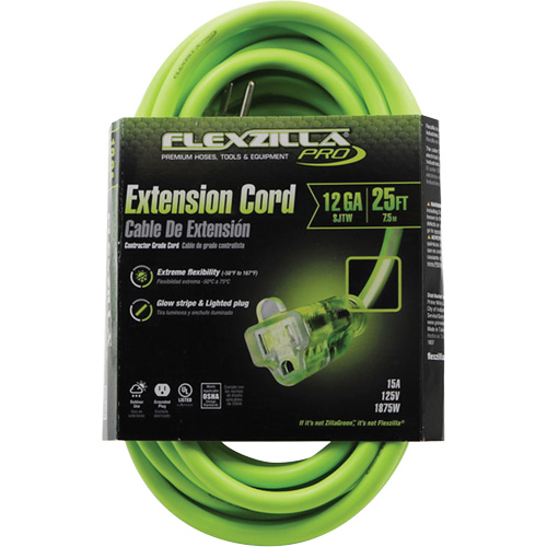 Flexzilla&reg; Pro Industrial Extension Cord, All-Weather, SJTW, 12/3 AWG, 15 A, 25' Pryde Industrial Inc.