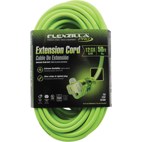 Flexzilla&reg; Pro Industrial Extension Cord, All-Weather, SJTW, 12/3 AWG, 15 A, 50' Pryde Industrial Inc.