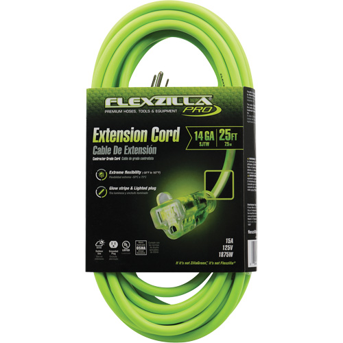 Flexzilla&reg; Pro Industrial Extension Cord, All-Weather, SJTW, 14/3 AWG, 15 A, 25' Pryde Industrial Inc.