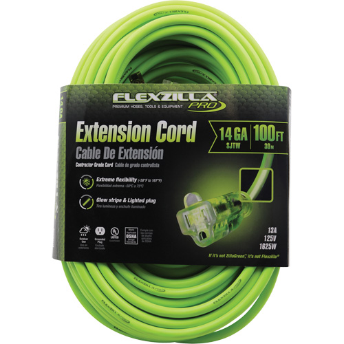 Flexzilla&reg; Pro Industrial Extension Cord, All-Weather, SJTW, 14/3 AWG, 15 A, 100' Pryde Industrial Inc.