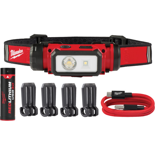 REDLITHIUM USB Hardhat Headlamp, LED, 600 Lumens, 5 Hrs. Run Time, Rechargeable Batteries Pryde Industrial Inc.