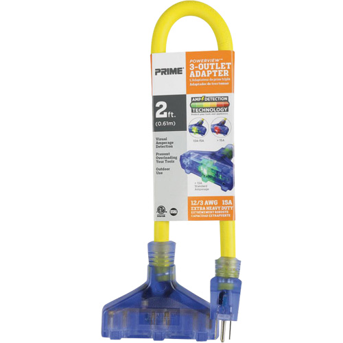 Adaptateur avec d&eacute;tection visuelle de lamp&eacute;rage, Ext&eacute;rieur, AWG 12/3, 15 A, 3 prise(s), 2' Pryde Industrial Inc.