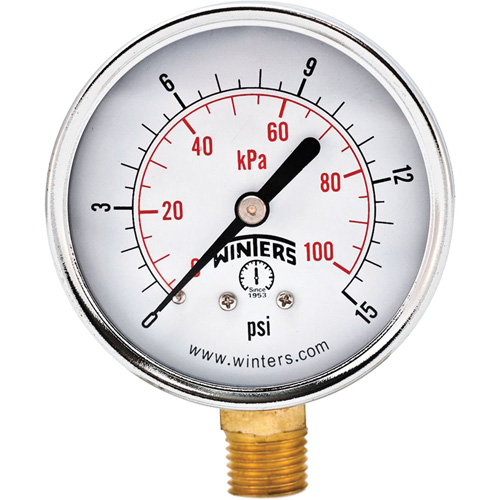 Economy Pressure Gauge, 2-1/2" , 0 - 15 psi, Bottom Mount, Analogue Pryde Industrial Inc.