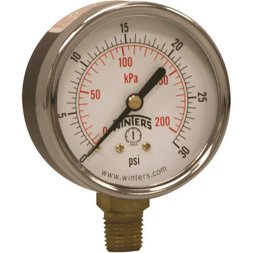 Economy Pressure Gauge, 2-1/2" , 0 - 30 psi, Bottom Mount, Analogue Pryde Industrial Inc.