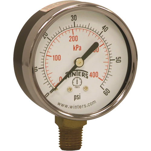 Economy Pressure Gauge, 2-1/2" , 0 - 60 psi, Bottom Mount, Analogue Pryde Industrial Inc.