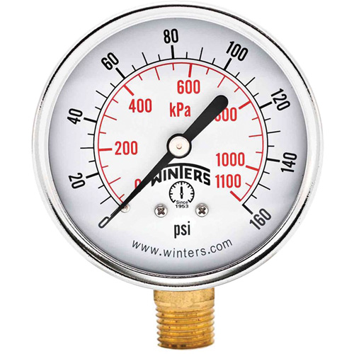 Economy Pressure Gauge, 2-1/2" , 0 - 160 psi, Bottom Mount, Analogue Pryde Industrial Inc.