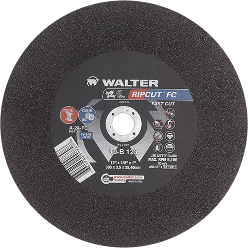 Ripcut Stainless Steel & Steel Cut-Off Wheel for Stationary Saws, 18" x 3/16", 1" Arbor, Type 1, Aluminum Oxide, 3400 RPM Pryde Industrial Inc.