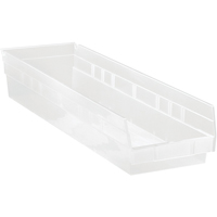 Bacs de rangement pour tablettes, 6-5/8" la x 4" H x 23-5/8" p, Transparent, Capacit&eacute; 50 lb Pryde Industrial Inc.