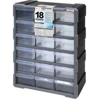 Drawer Cabinet, Plastic, 18 Drawers, 15" x 6-1/4" x 18-3/4", Black Pryde Industrial Inc.