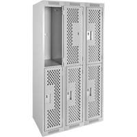 Clean Line Lockers, 2 -tier, Bank of 3, 36" x 15" x 72", Steel, Grey, Rivet (Assembled), Perforated Pryde Industrial Inc.