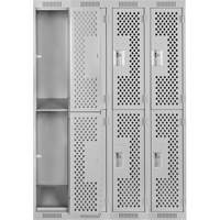 Clean Line Lockers, 2 -tier, Bank of 4, 48" x 15" x 72", Steel, Grey, Rivet (Assembled), Perforated Pryde Industrial Inc.