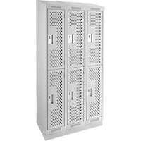 Clean Line Lockers, 2 -tier, Bank of 3, 36" x 12" x 82", Steel, Grey, Rivet (Assembled), Perforated Pryde Industrial Inc.