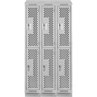 Clean Line Lockers, 2 -tier, Bank of 3, 36" x 12" x 82", Steel, Grey, Rivet (Assembled), Perforated Pryde Industrial Inc.