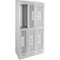 Clean Line Lockers, 2 -tier, Bank of 3, 36" x 12" x 82", Steel, Grey, Rivet (Assembled), Perforated Pryde Industrial Inc.