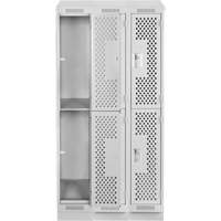 Clean Line Lockers, 2 -tier, Bank of 3, 36" x 12" x 82", Steel, Grey, Rivet (Assembled), Perforated Pryde Industrial Inc.
