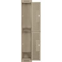 Clean Line Lockers, 2 -tier, 12" x 15" x 72", Steel, Beige, Rivet (Assembled), Perforated Pryde Industrial Inc.