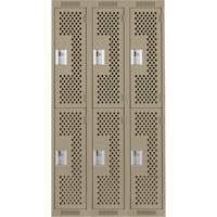 Clean Line Lockers, 2 -tier, Bank of 3, 36" x 15" x 72", Steel, Beige, Rivet (Assembled), Perforated Pryde Industrial Inc.