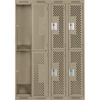 Clean Line Lockers, 2 -tier, Bank of 4, 48" x 15" x 72", Steel, Beige, Rivet (Assembled), Perforated Pryde Industrial Inc.