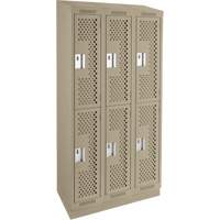 Clean Line Lockers, 2 -tier, Bank of 3, 36" x 12" x 82", Steel, Beige, Rivet (Assembled), Perforated Pryde Industrial Inc.