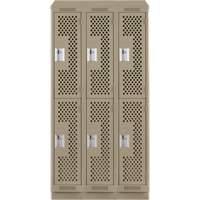 Clean Line Lockers, 2 -tier, Bank of 3, 36" x 12" x 82", Steel, Beige, Rivet (Assembled), Perforated Pryde Industrial Inc.