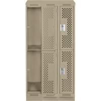 Clean Line Lockers, 2 -tier, Bank of 3, 36" x 12" x 82", Steel, Beige, Rivet (Assembled), Perforated Pryde Industrial Inc.