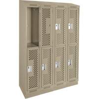 Clean Line Lockers, 2 -tier, Bank of 4, 48" x 12" x 82", Steel, Beige, Rivet (Assembled), Perforated Pryde Industrial Inc.