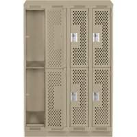 Clean Line Lockers, 2 -tier, Bank of 4, 48" x 12" x 82", Steel, Beige, Rivet (Assembled), Perforated Pryde Industrial Inc.