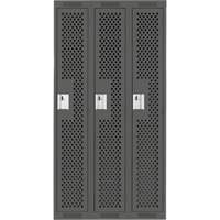 Clean Line Lockers, Bank of 3, 36" x 15" x 72", Steel, Charcoal, Rivet (Assembled), Perforated Pryde Industrial Inc.