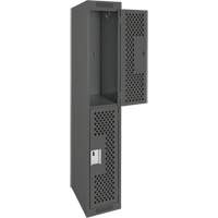 Clean Line Lockers, 2 -tier, 12" x 15" x 72", Steel, Charcoal, Rivet (Assembled), Perforated Pryde Industrial Inc.