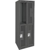Clean Line Lockers, 2 -tier, Bank of 2, 24" x 15" x 72", Steel, Charcoal, Rivet (Assembled), Perforated Pryde Industrial Inc.